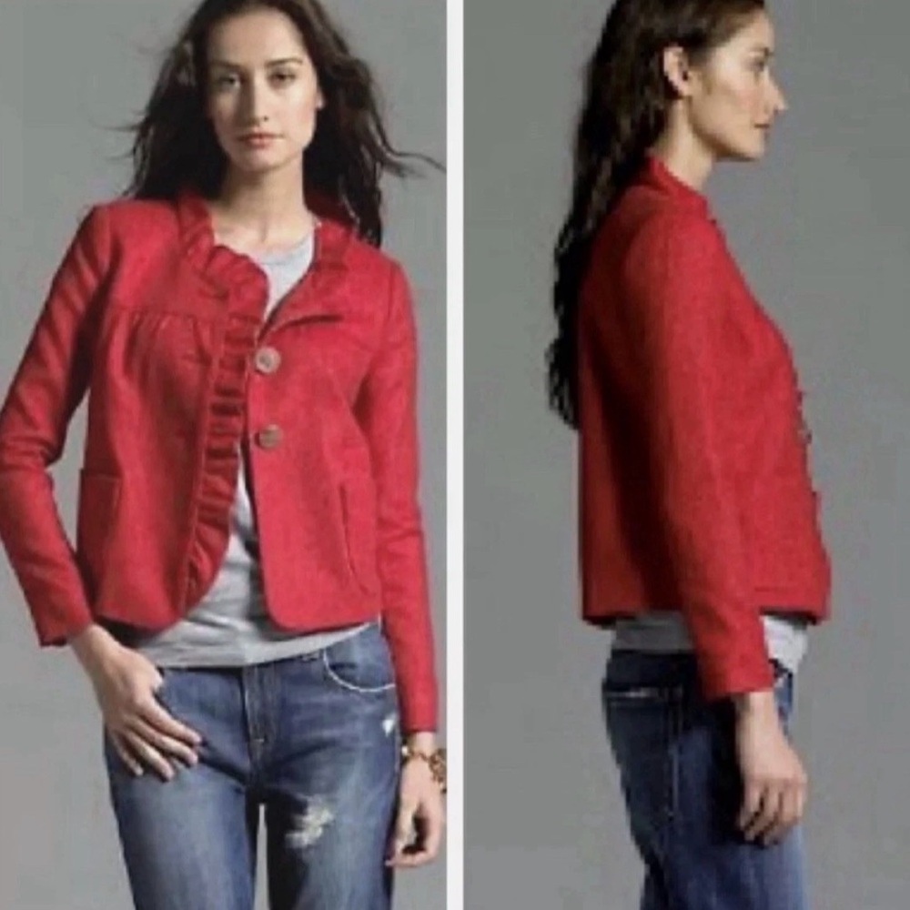 J.CREW Fiona Jacket Coat Herringbone Tweed Red Coral Pink 100% Wool Sz
